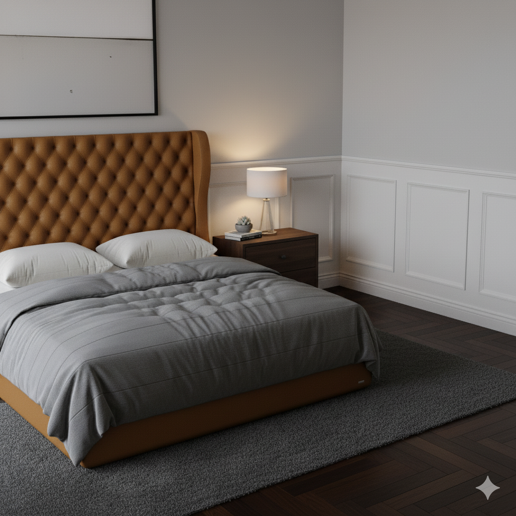 Leather Wingback Bed - Image 3