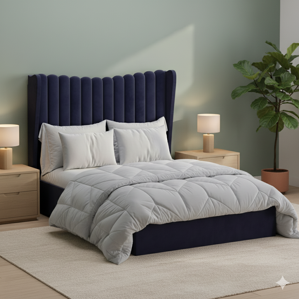 Navy Blue Velvet Bed