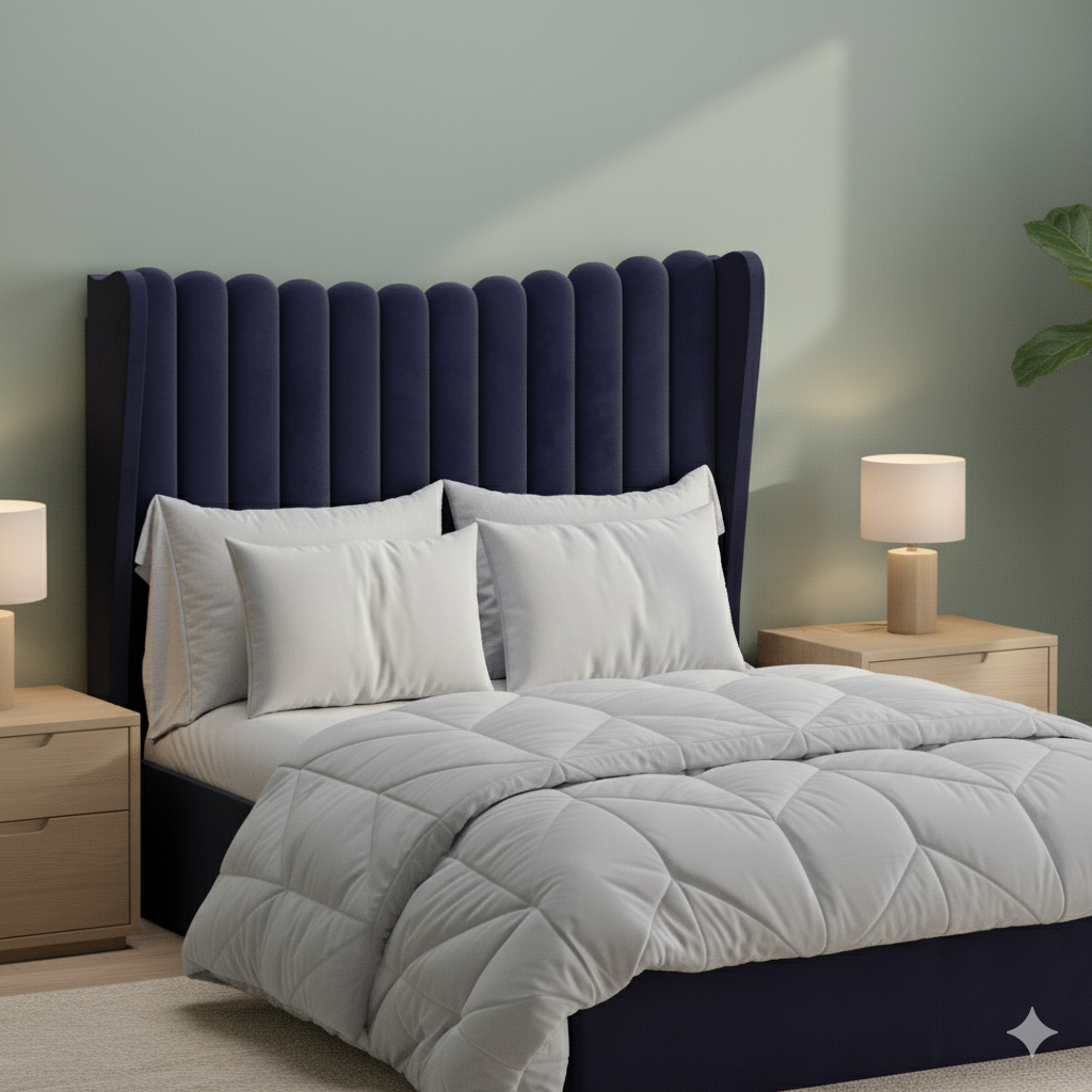 Navy Blue Velvet Bed - Image 3