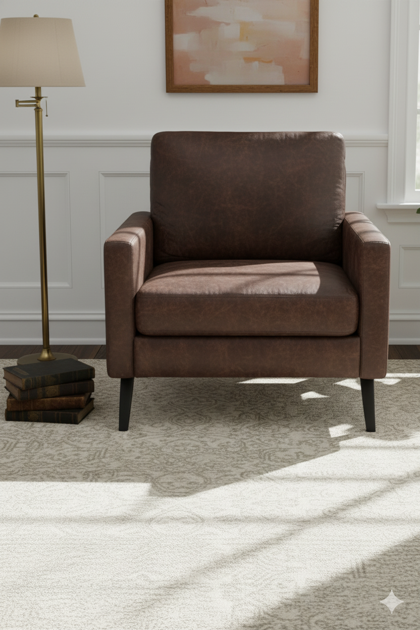 Taupe Leather Accent Armchair