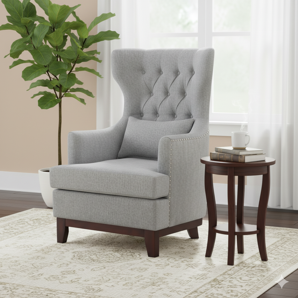 Grey Tufted Wingback