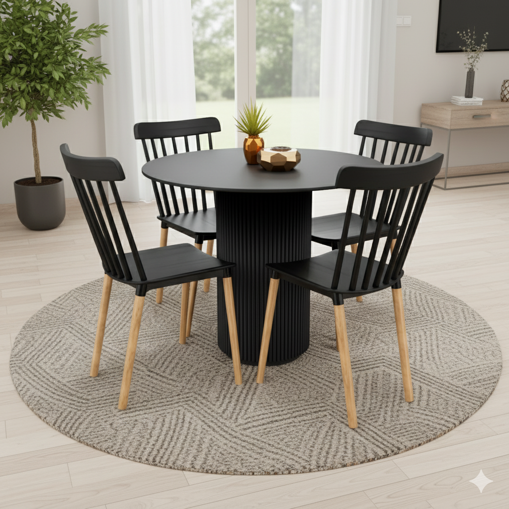 Black Fluted Dining Set